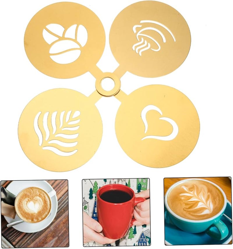 4Pcs Stainless Steel Coffee Stencils Easy Clean Latte Cappuccino Decorating Templates - Image 5